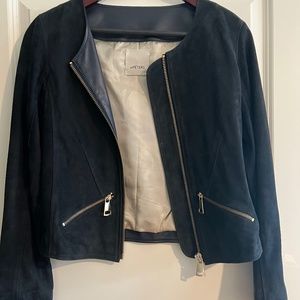 Jo Peters Suede Navy Jacket with Gold/Brass Hardware